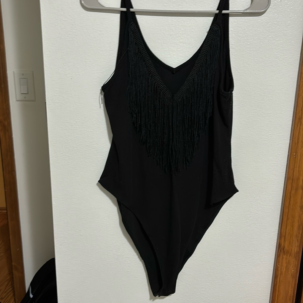 Flirty fringe Black Bodysuit, size L, no brand